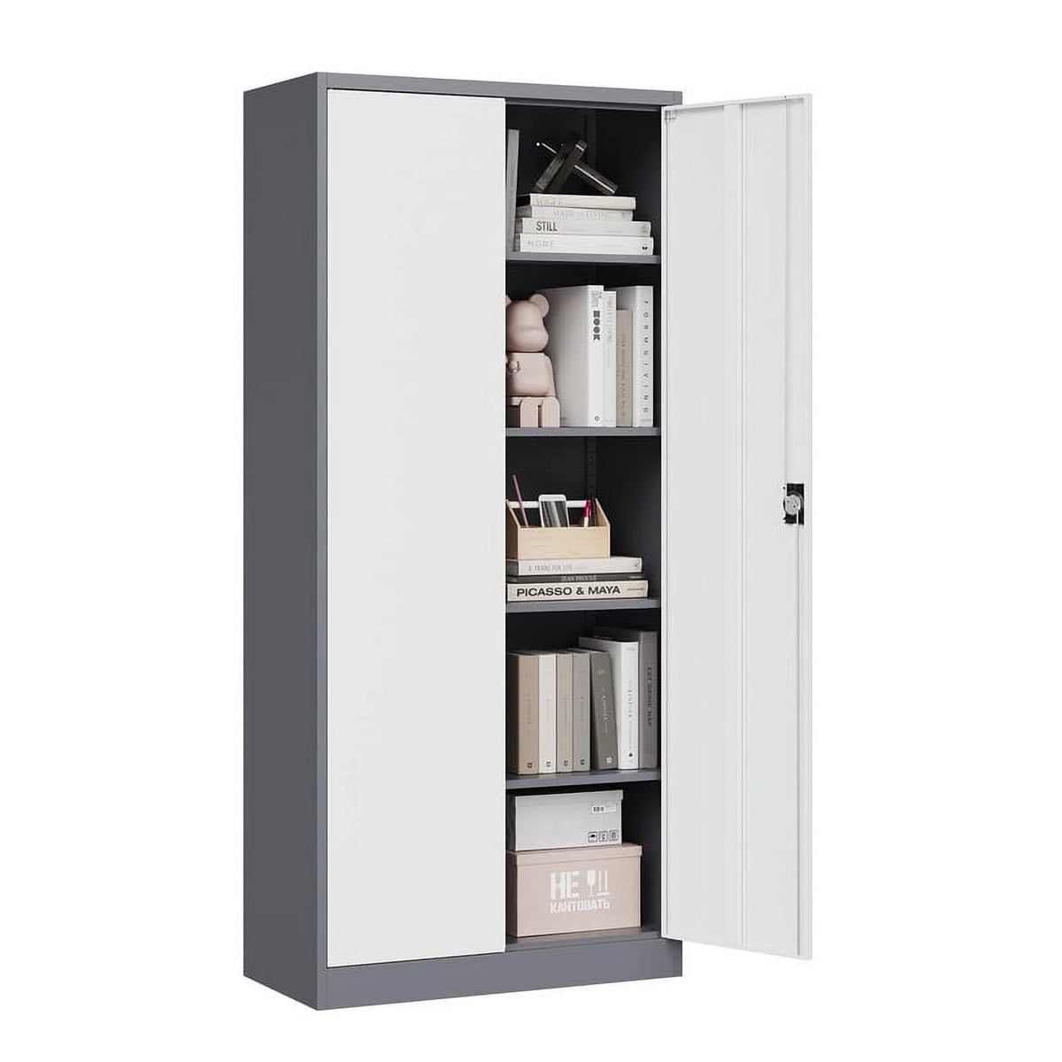 71" Metal Storage Locker with Locking Door and 4 Adjustable Shelves X312307