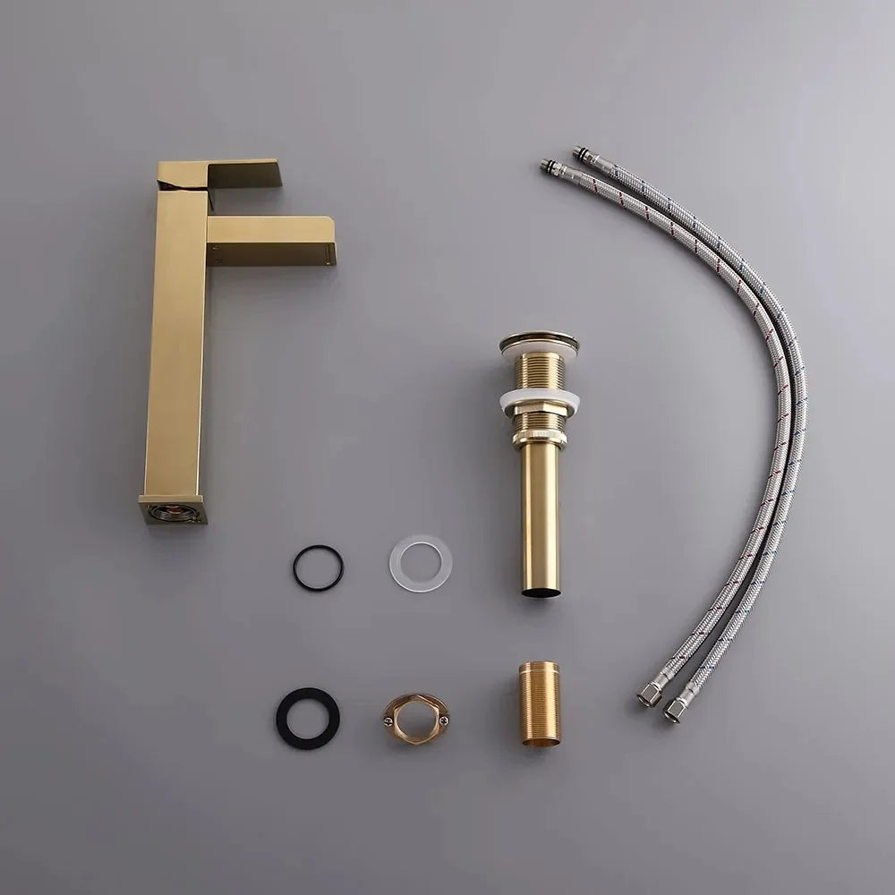 Brushed Gold Single Handle Waterfall Bathroom Vessel Sink Faucet V28697