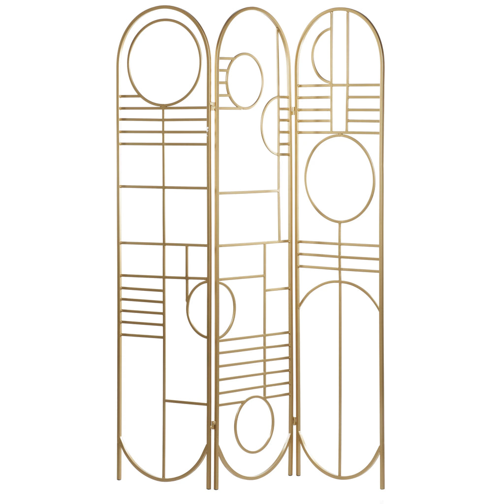 Metal 3 Panel Room Divider Screen with Geometric Pattern E6678