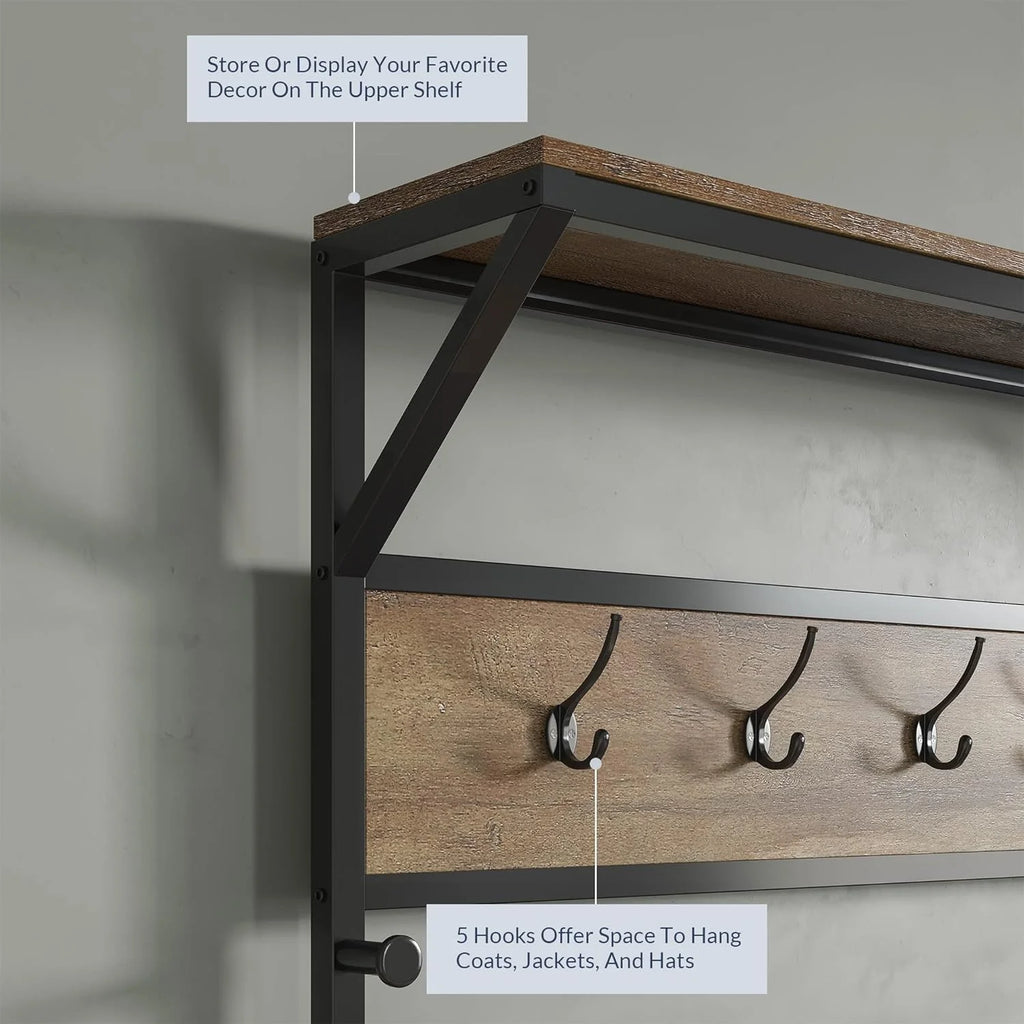 Industrial Entryway Storage Bench Shoe Rack with Black Metal Frame F5093