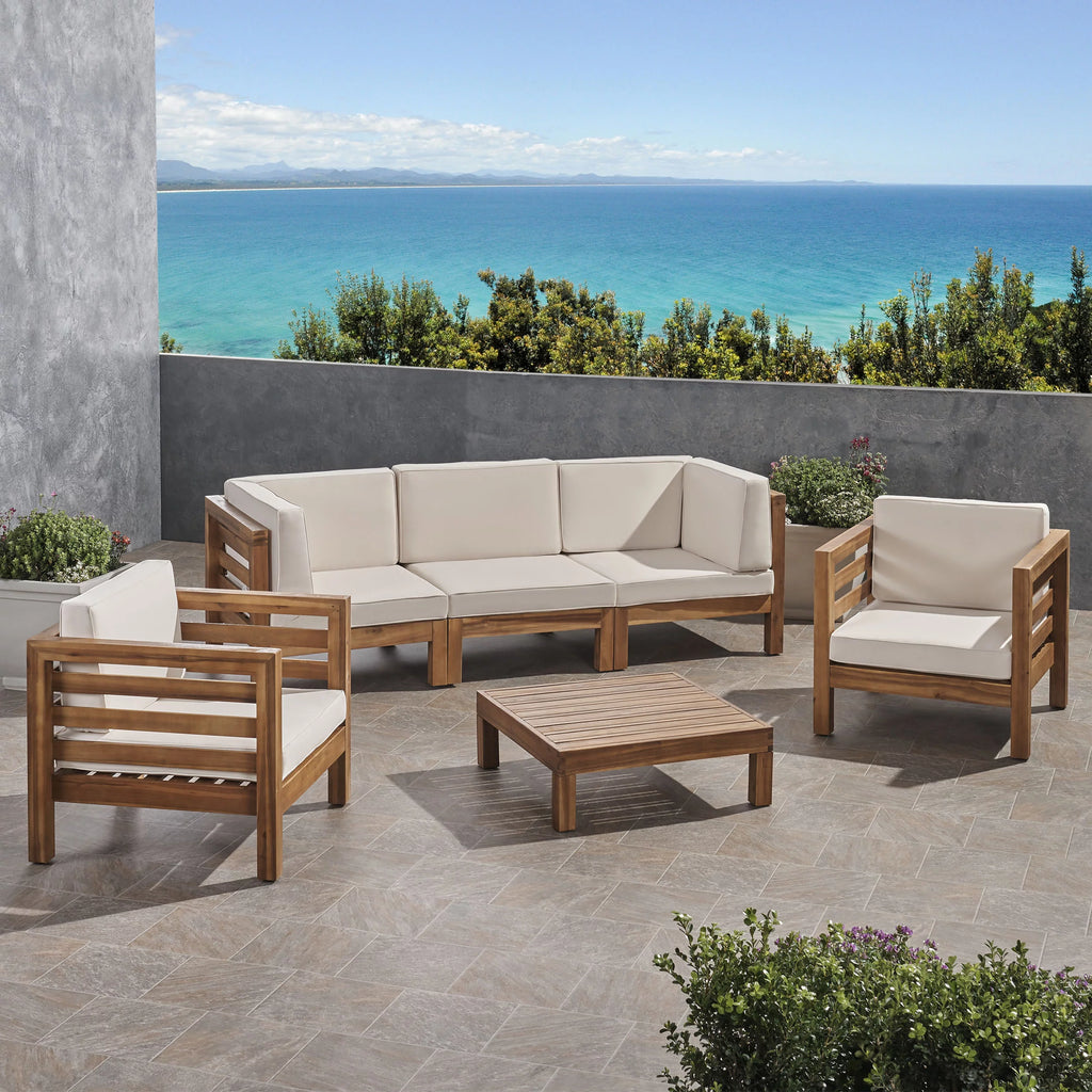 Acacia Wood 5 Seater Sofa and Club Chair Set with Cushions B91341