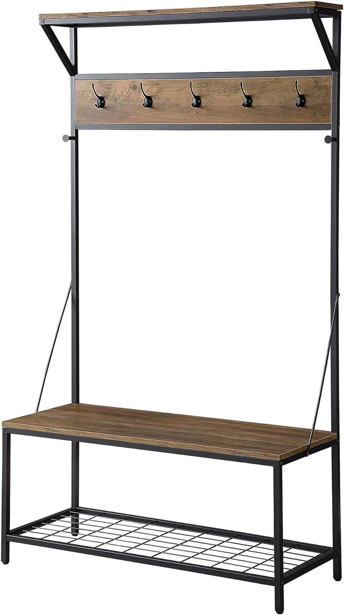 Industrial Entryway Storage Bench Shoe Rack with Black Metal Frame F5093