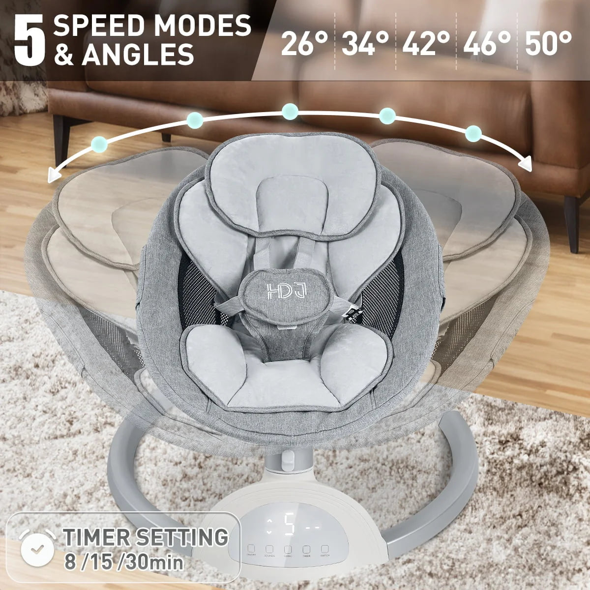 Electric Baby Swing with Music, Touch Screen, Grey D111