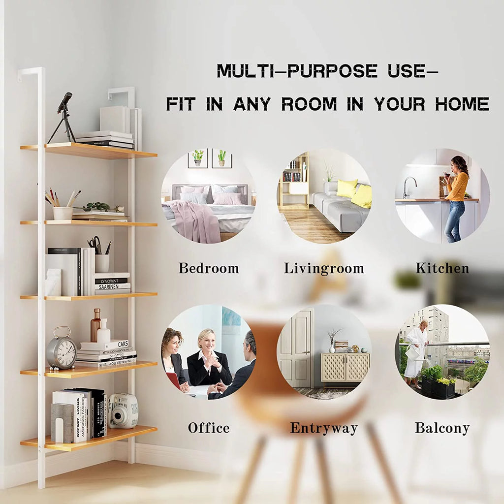 Wall-Mounted 5-Tier Bookshelf with Metal Frame J9333