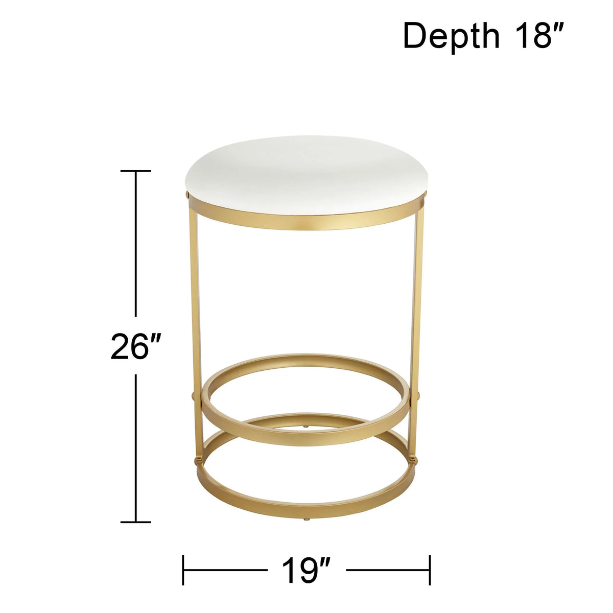 Gold Metal Bar Stool 26" High White Fabric Round Cushion with Footrest U3593