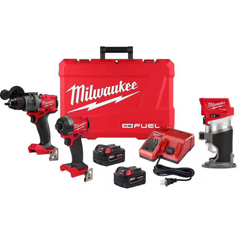 18-V Lithium-Ion Brushless Cordless Hammer Drill and Impact Driver Combo Kit with Router C2863