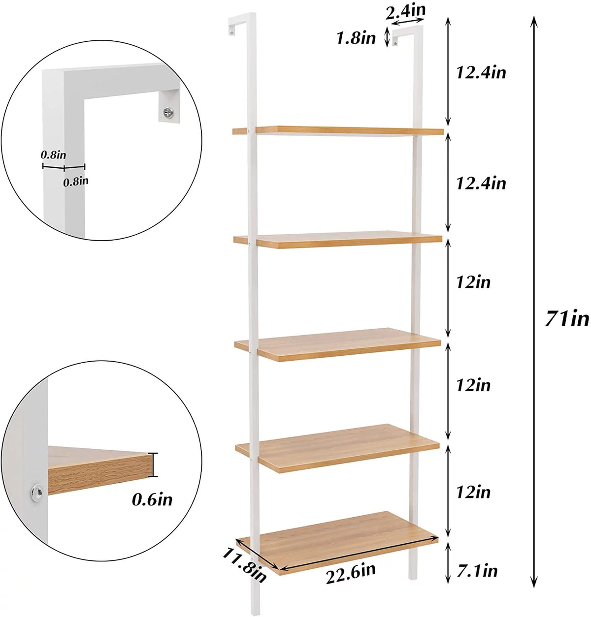 Wall-Mounted 5-Tier Bookshelf with Metal Frame J9333