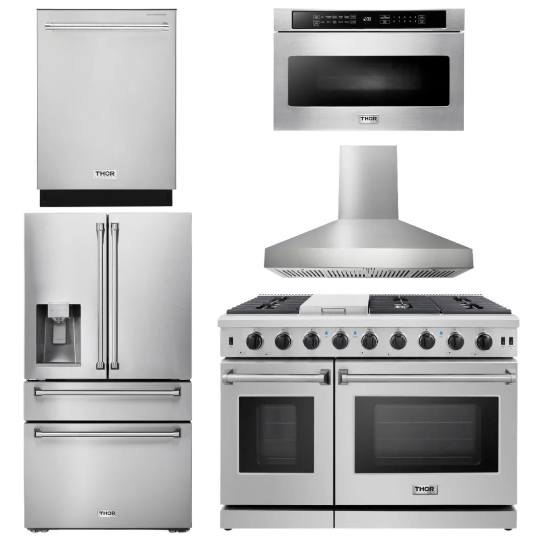 48 in. Propane Gas Range, Range Hood, Dishwasher, Refrigerator, Microwave Drawer S215183