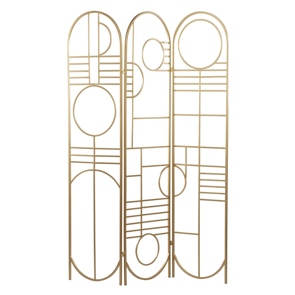 Metal 3 Panel Room Divider Screen with Geometric Pattern E6678