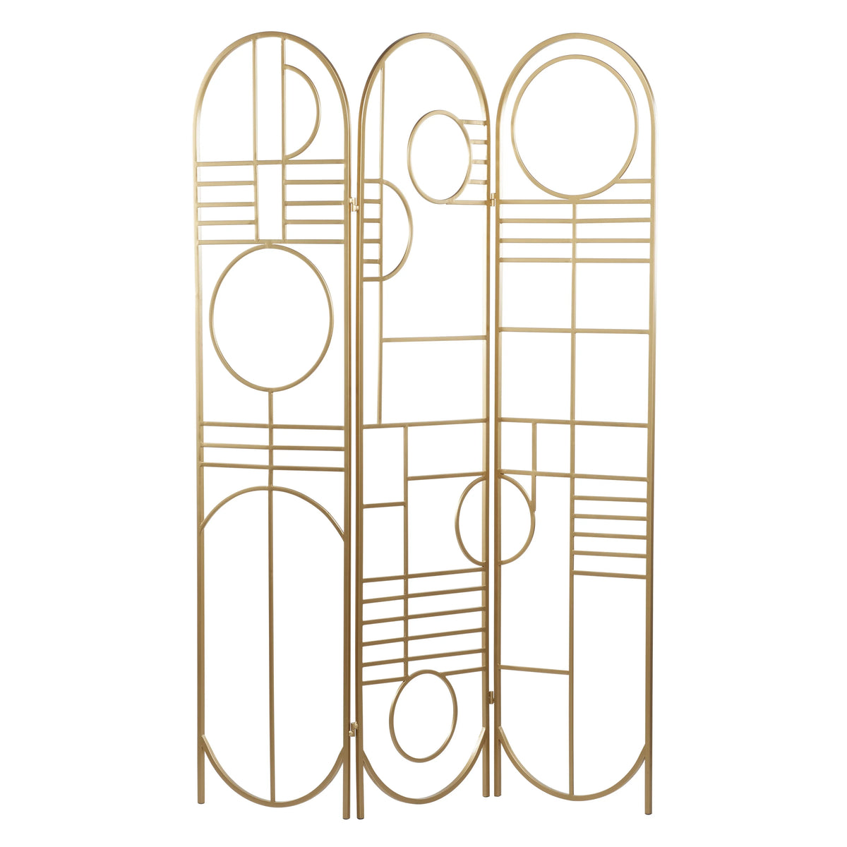 Metal 3 Panel Room Divider Screen with Geometric Pattern E6678