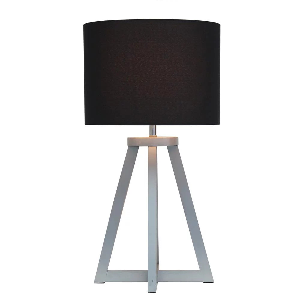Gray Wood Table Lamp with Black Fabric Shade G6348