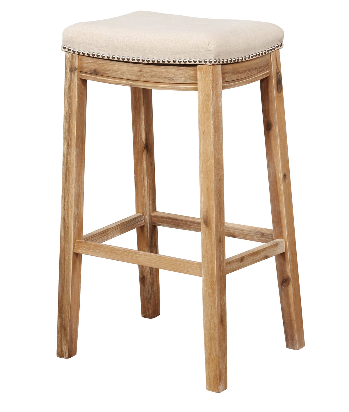Brown and Beige Wooden Bar Stool with Nailhead Accents F563664