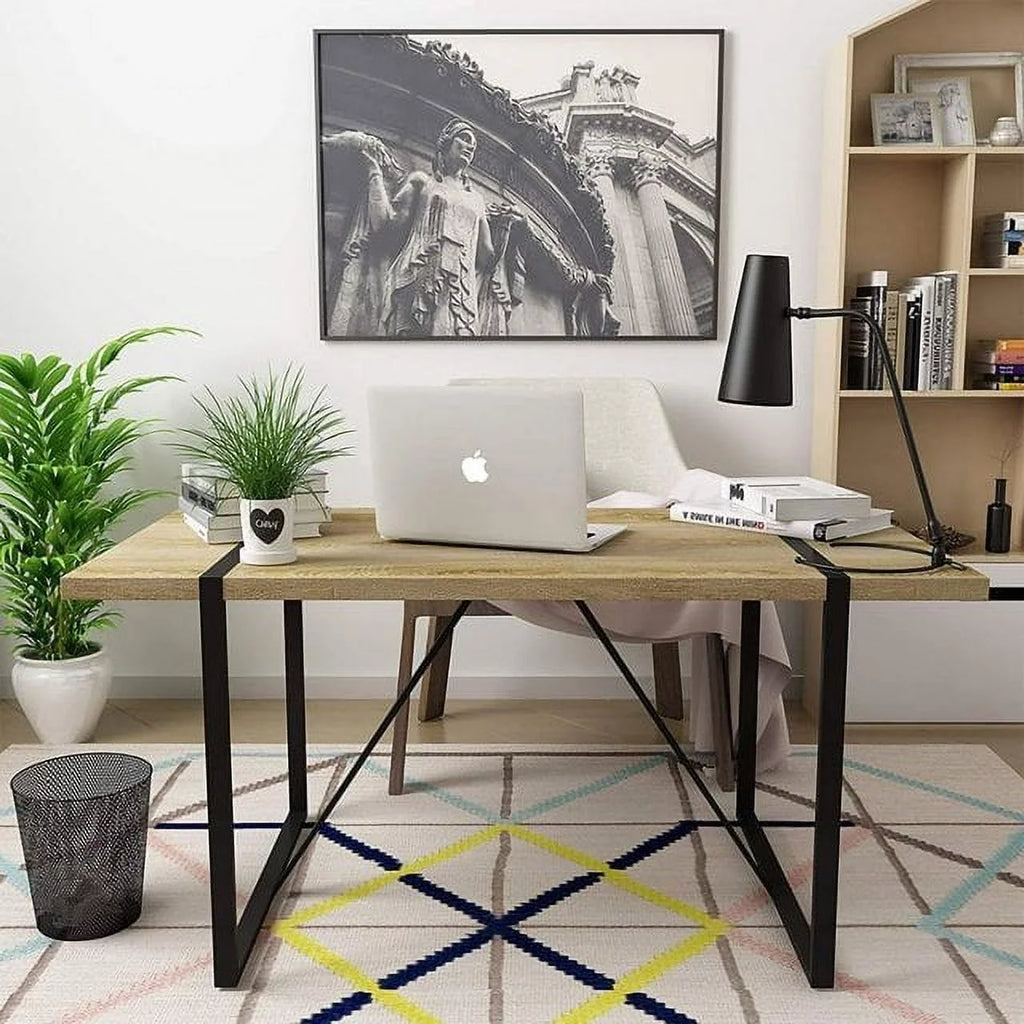 63 Inch Rectangular Wood and Metal Dining Table L746