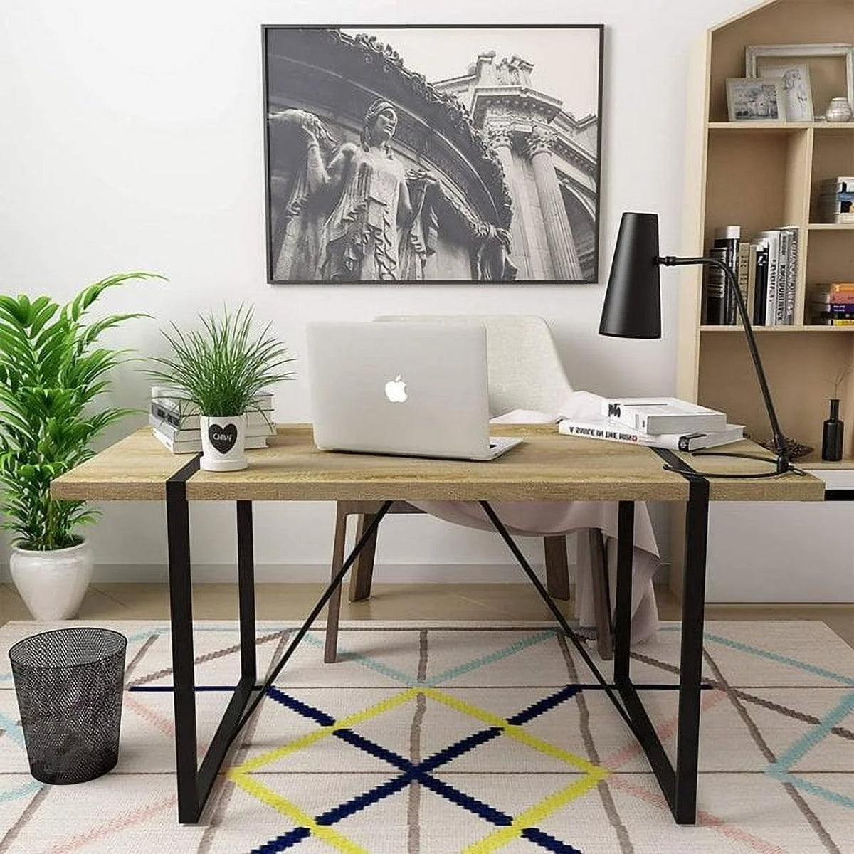 63 Inch Rectangular Wood and Metal Dining Table L746