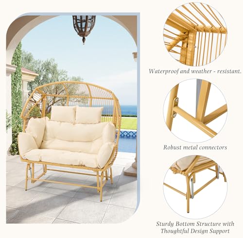 Oversized Grey Rattan Loveseat Rocking Chair with Cushions X940