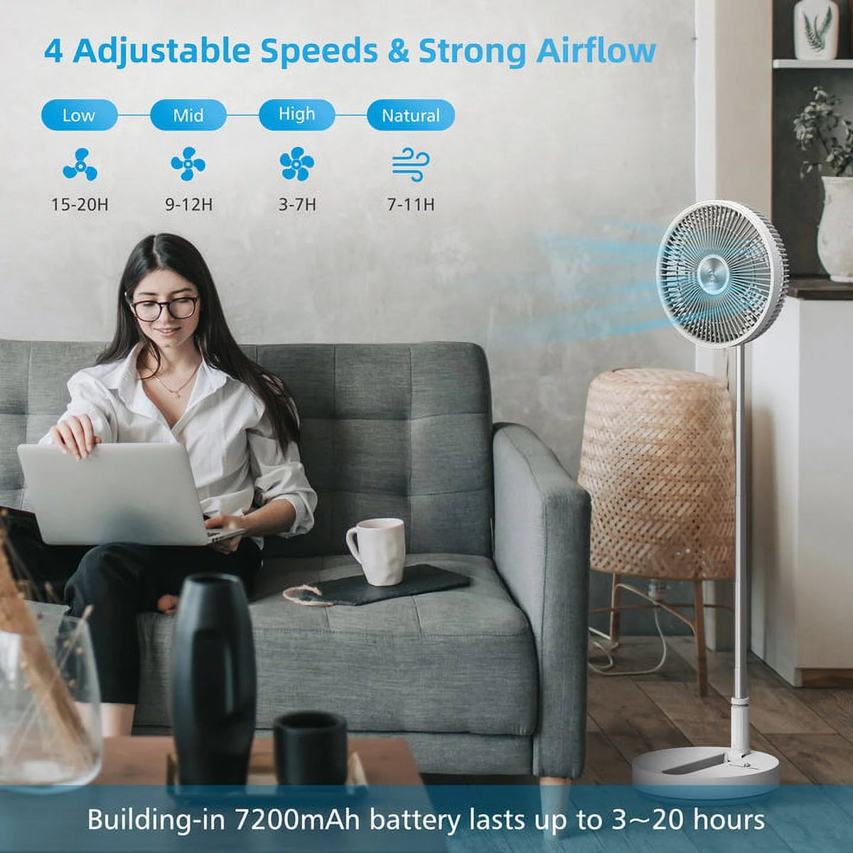 Foldable Portable Adjustable Oscillating Standing Fan P473396