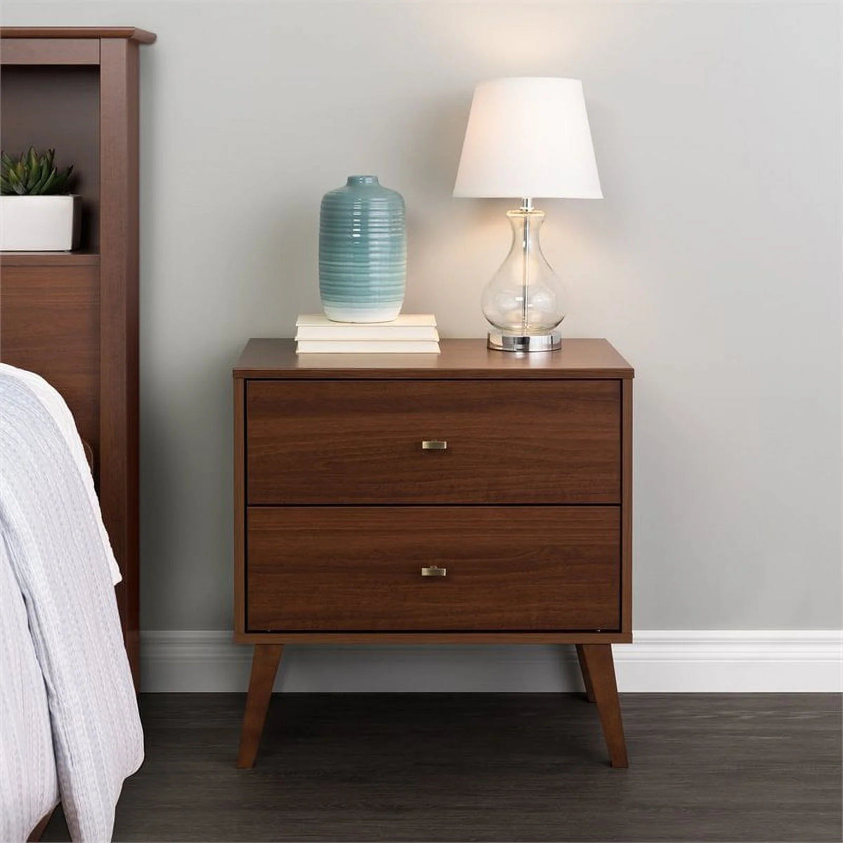 Mid-Century Wood 2 Drawer Nightstand in Cherry J928