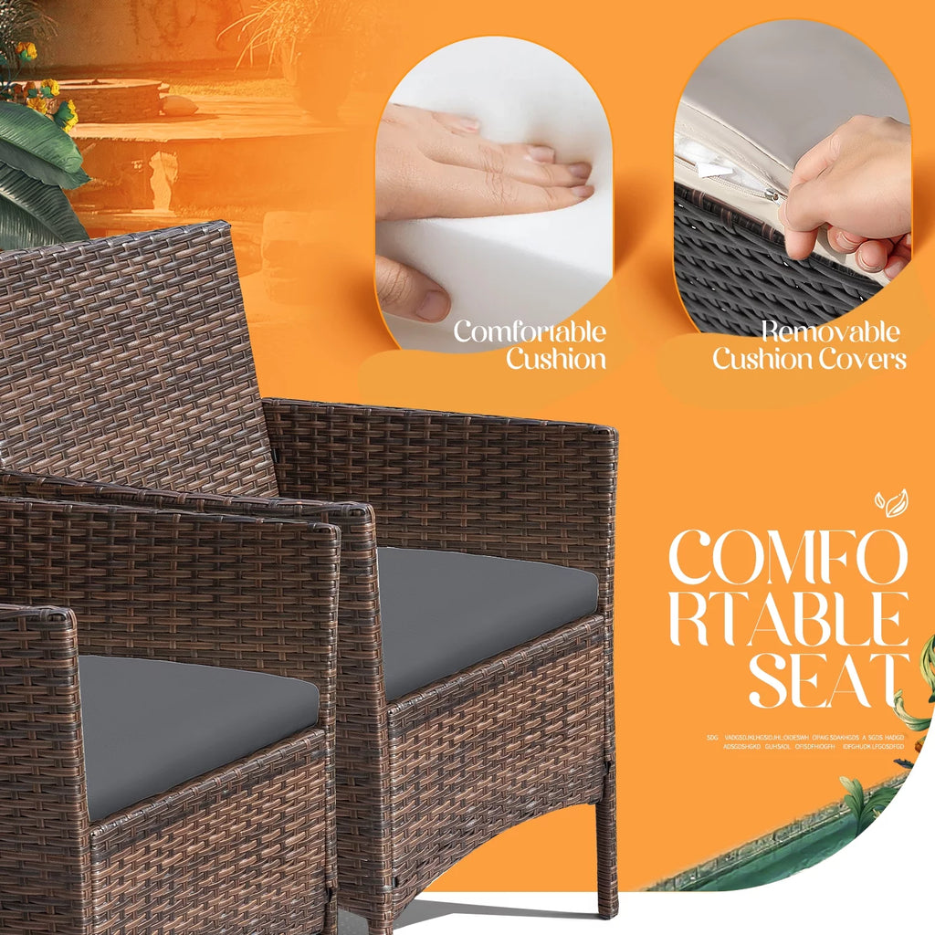 4 Pieces Brown PE Rattan Patio Conversation Set L324068