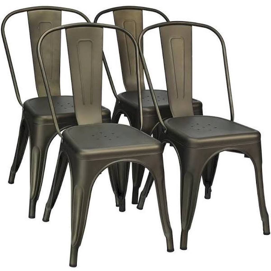 Set of 4 Stackable Metal Dining Side Chair L7476